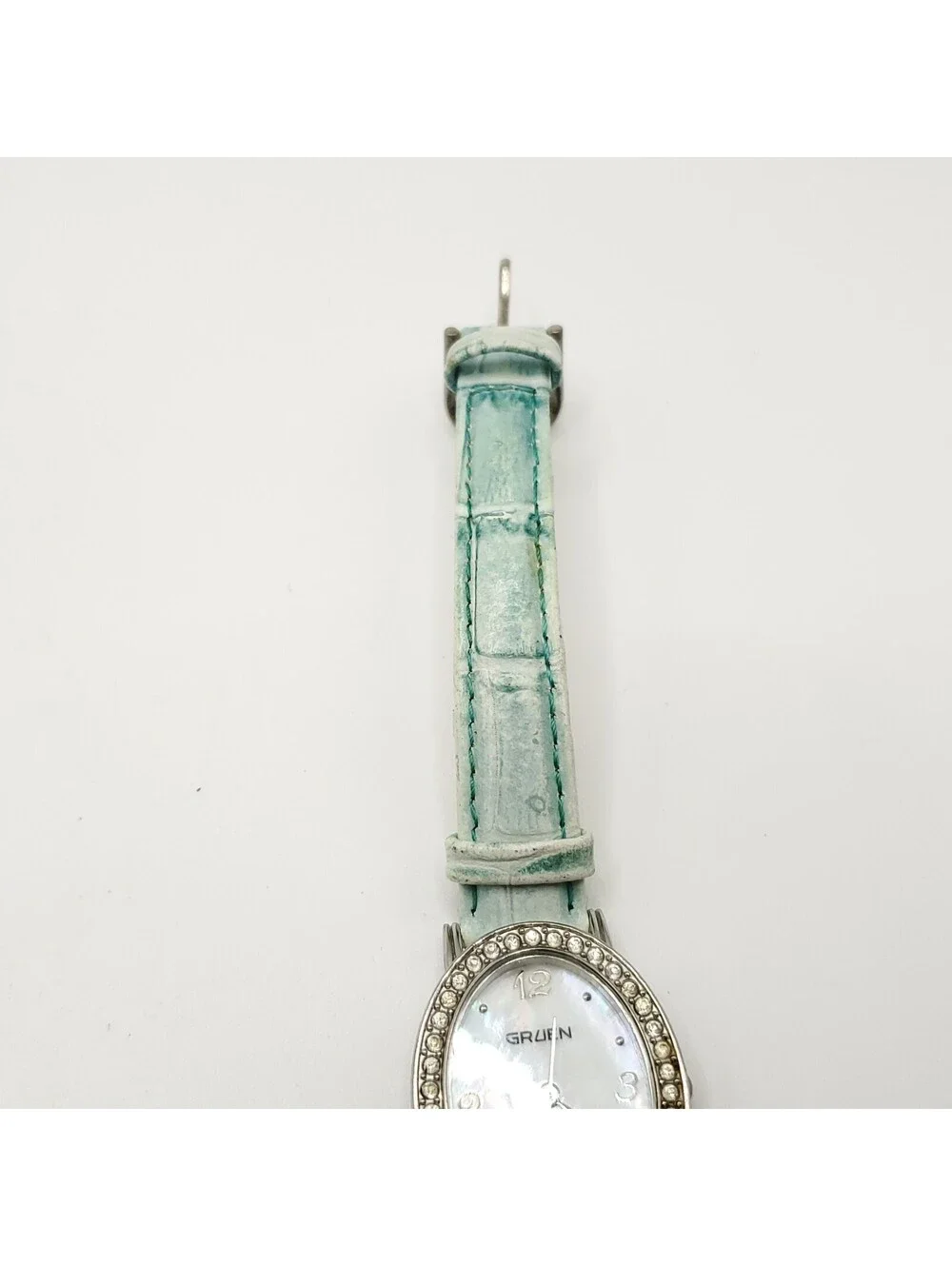 Gruen Rhinestone Bezel MOP Dial Womens Watch 24mm Oval New Battery